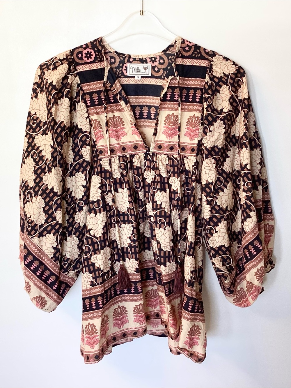 Mille 100% Cotton Charlie Top in Noveau Trellis Block Print - S